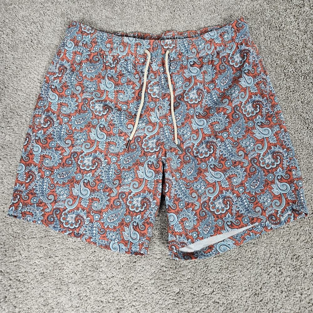 Fair Harbor Bayberry Trunk Red Paisley Men Large Swim Shorts Athletic Hybrid 7"